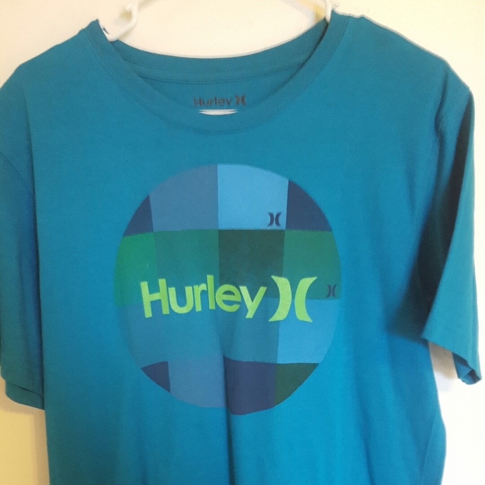 Hurley Men Short Sleeve Teal T-Shirt Big Logo